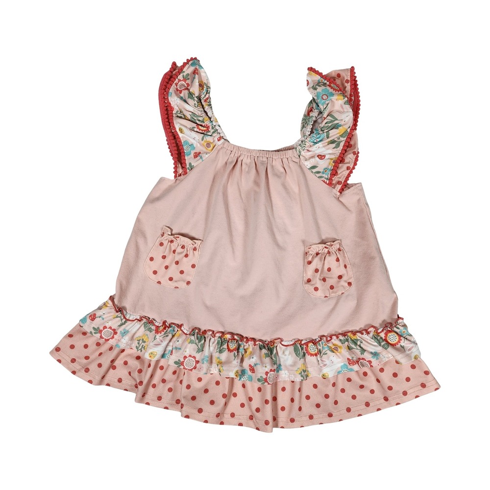 Marie Nicole Clothing MNC x LOVE Pink Floral Polka Dot Ruffle Dress Kids 7Y
